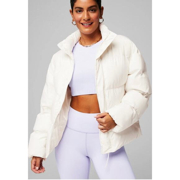 Fabletics Essential Puffer Coat Jacket Womens Size XS Bone White New Flawed - Picture 1 of 12